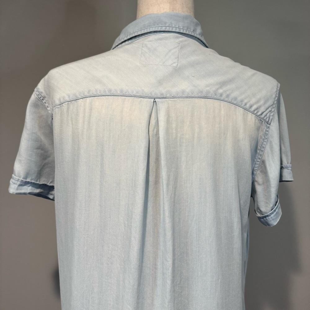 Rails Vintage Wash Chambray Short Sleeve Shirt Dress Lace Up Front Coastal S - Picture 10 of 14